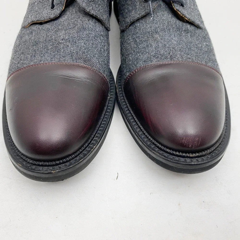 TAFT Jack Grey Wool Flannel Oxblood Cap Toe Lace Up Dress Boots Mens EU 45 US 12